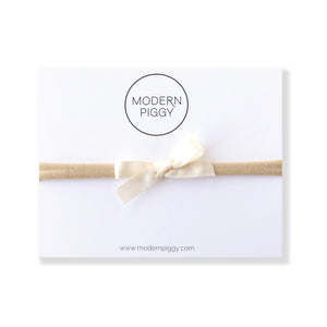 Ivory - Mini Ribbon Bow - Nylon Headband