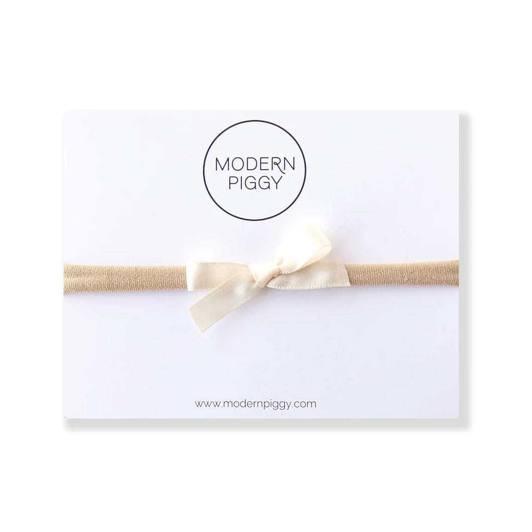 Ivory - Mini Ribbon Bow - Nylon Headband