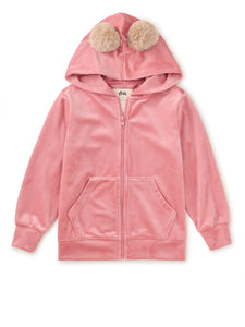 Pom Pom Ear Velour Hoodie - Mauveglow