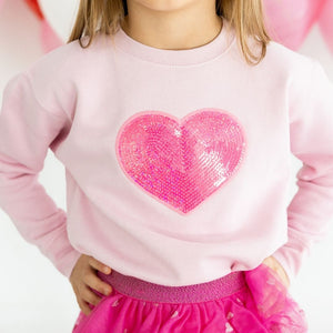 Heart Sequin Patch Valentine’s Day Sweatshirt Pink