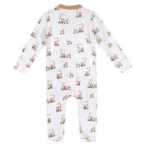 Organic Trains Zipper Footie Jumpsuit