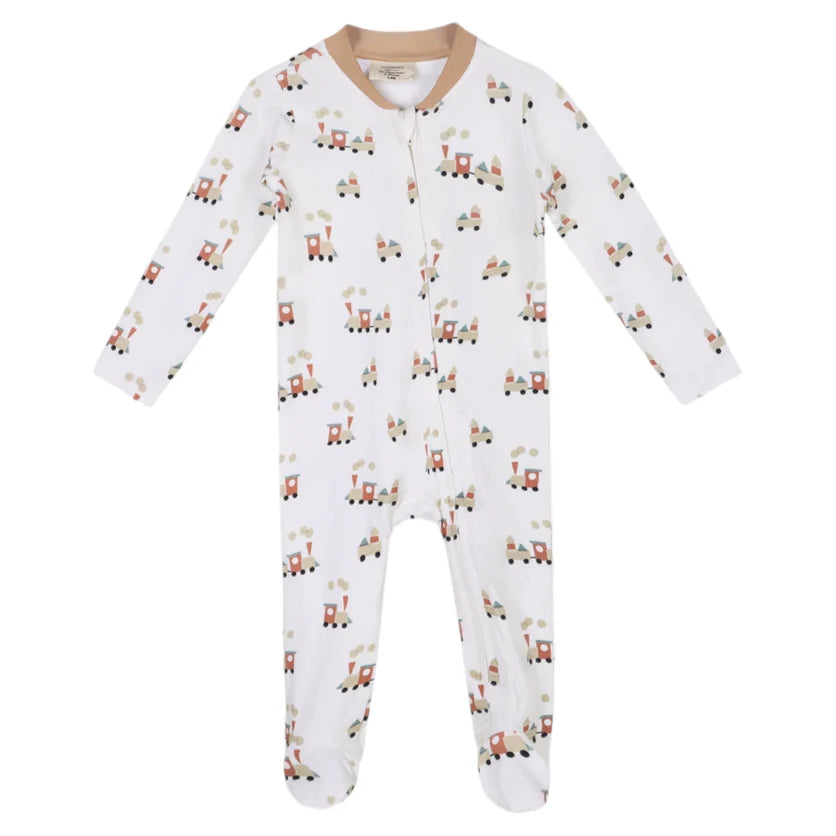 Organic Trains Zipper Footie Jumpsuit