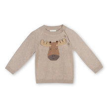 Load image into Gallery viewer, Moose Appliqué Raglan Baby Pullover Sweater - Organic Cotton Oat Heather
