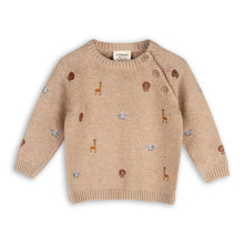 Load image into Gallery viewer, Mini Safari Animal Embroidered Raglan Baby Pullover - Organic Oat Heather
