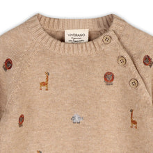 Load image into Gallery viewer, Mini Safari Animal Embroidered Raglan Baby Pullover - Organic Oat Heather
