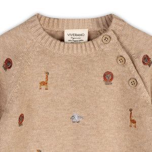 Mini Safari Animal Embroidered Raglan Baby Pullover - Organic Oat Heather