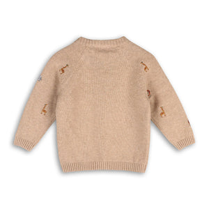 Mini Safari Animal Embroidered Raglan Baby Pullover - Organic Oat Heather