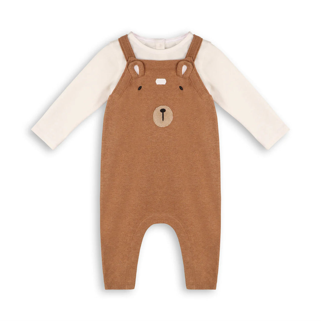 Bear Sweater Knit Baby Overall & Bodysuit Set - Organic Chai Spice