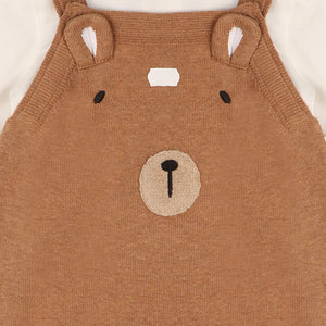 Bear Sweater Knit Baby Overall & Bodysuit Set - Organic Chai Spice