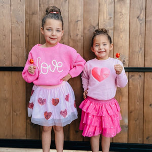 Heart Sequin Patch Valentine’s Day Sweatshirt Pink