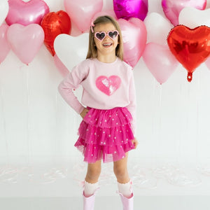 Heart Sequin Patch Valentine’s Day Sweatshirt Pink