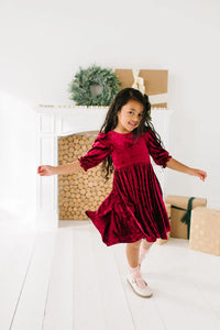 Pippa Dress In Crushed Cranberry Velvet