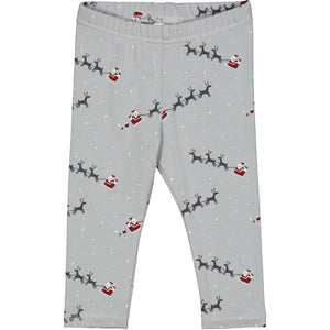 Santa Leggings With Christmas Print - Jasmin Blue/Mystery Blue/Balsam Cream