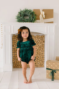 Quinn Romper In Crushed Green Velvet