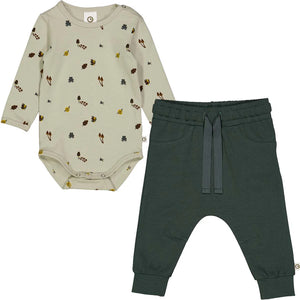 Forest Body And Pants 2 Piece Set - Soft Green/Mustard/Bark