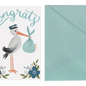 Stork Congrats  Blue Card + Envelope