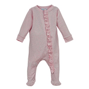 Pima Cotton Zipper Footie With Ruffle - Mauve On Orchid Pink