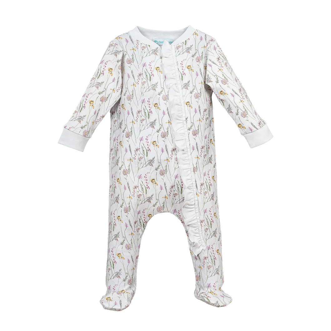 Pima Cotton Zipper Footie With Ruffle - Lyla