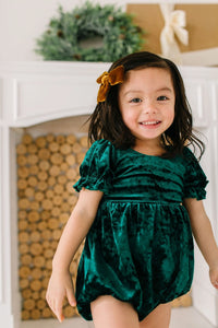 Quinn Romper In Crushed Green Velvet