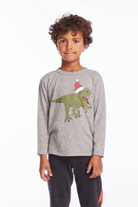 Dinosaur Santa T-Shirt - Grey