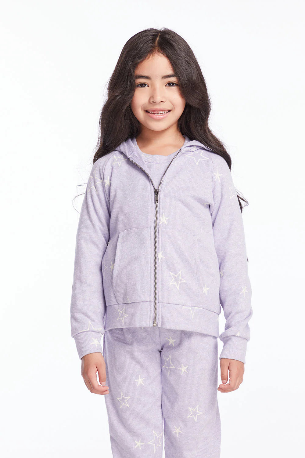 Sparkle Glitter Zip Up Hoodie - Purple Sky With Stars