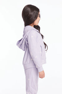 Sparkle Glitter Zip Up Hoodie - Purple Sky With Stars