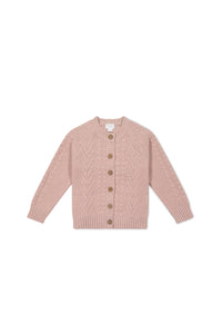 Cable Knit Cardigan Sweater - Shell Pink