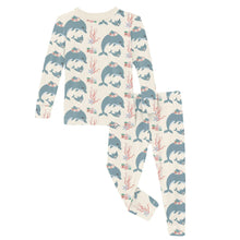 Load image into Gallery viewer, Long Sleeve Pajama Set Natural Dolphins
