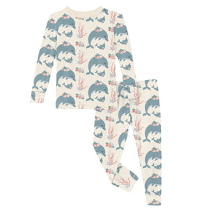 Long Sleeve Pajama Set Natural Dolphins