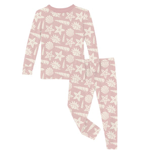 Print Long Sleeve Pajama Set - Baby Rose Shells & Starfish