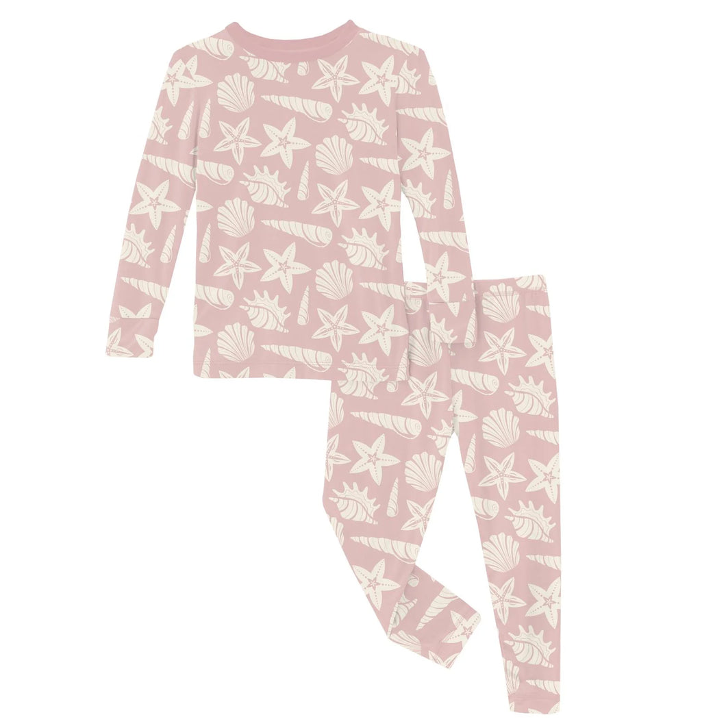 Print Long Sleeve Pajama Set - Baby Rose Shells & Starfish