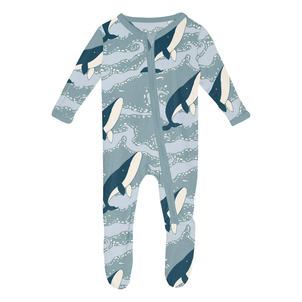 Print Footie With 2 Way Zipper Stormy Sea Splashing Whales