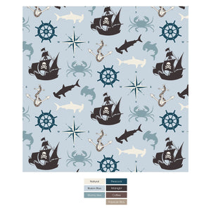 Print Footie With 2 Way Zipper - Illusion Blue Pirate Adventure