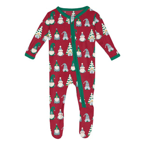 Print Footie With 2 Way Zipper - Crimson Gnomes