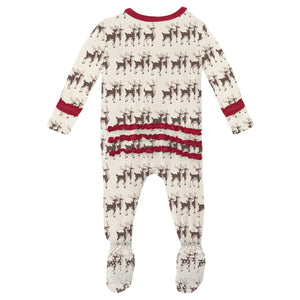 Print Footie With 2 Way Zipper - Natural Rudolph