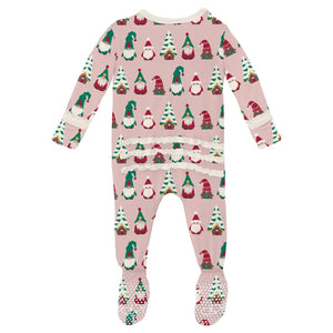 Print Muffin Ruffle Footie With 2 Way Zipper - Baby Rose Gnomes