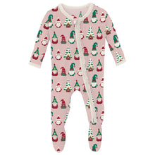 Load image into Gallery viewer, Print Muffin Ruffle Footie With 2 Way Zipper - Baby Rose Gnomes
