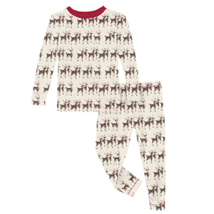 Print Long Sleeve Pajama Set - Natural Rudolph