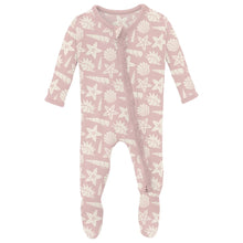 Load image into Gallery viewer, Print Muffin Ruffle Footie With 2 Way Zipper - Baby Rose Shells &amp; Starfish
