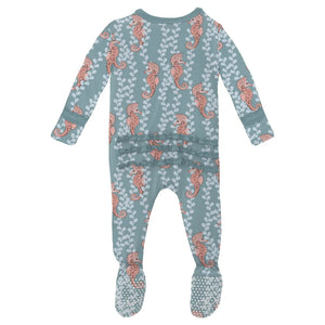 Print Muffin Ruffle Footie With 2 Way Zipper - Stormy Sea Seahorses