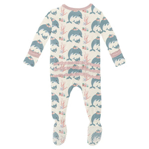 Print Muffin Ruffle Footie With 2 Way Zipper Natural Dolphins