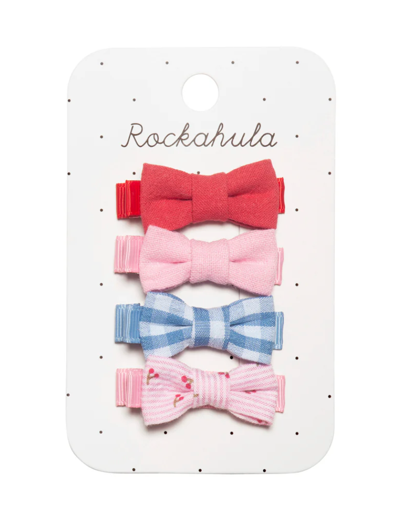 Cherry Gingham Mini Bow Clips