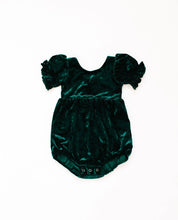 Load image into Gallery viewer, Quinn Romper In Crushed Green Velvet
