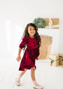 Pippa Dress In Crushed Cranberry Velvet