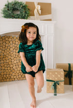 Load image into Gallery viewer, Quinn Romper In Crushed Green Velvet
