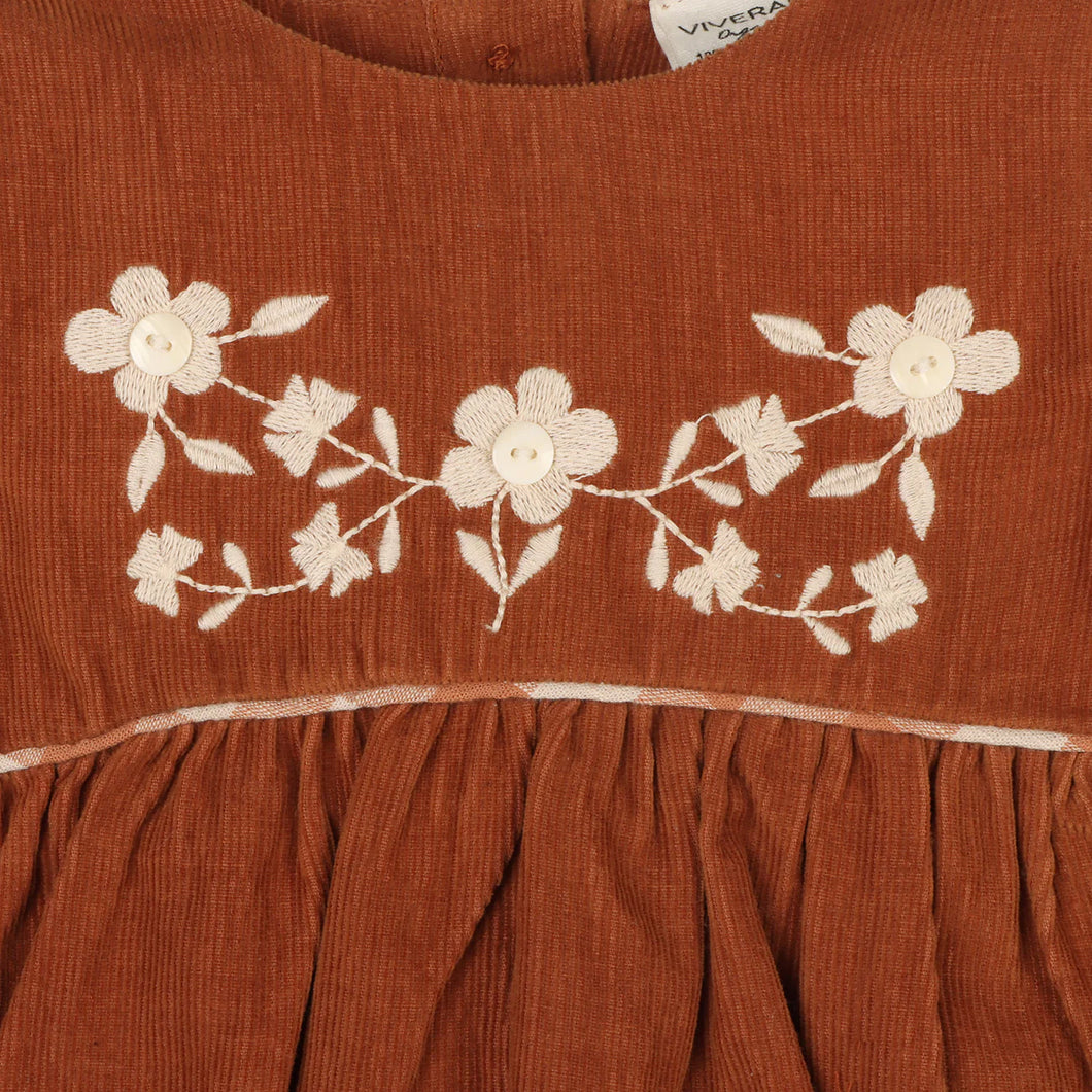 Floral Embroidered Ruffle Baby Romper - Organic Rust Brown